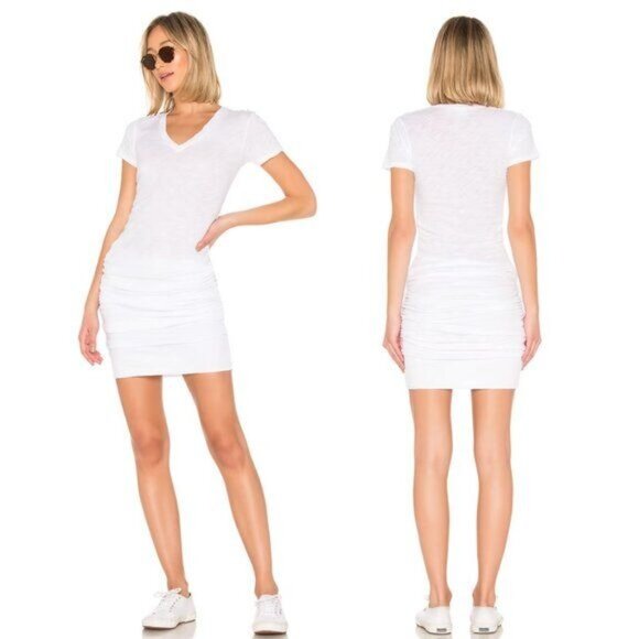MONROW Shirred Tee Dress in White - M - Picture 1 of 6